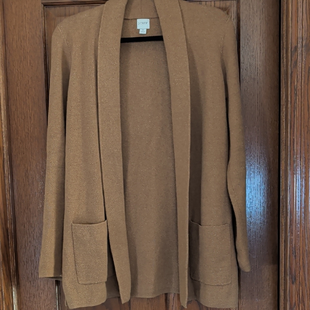 J. Crew Open-Front Cardigan Sweater Blazer in Camel